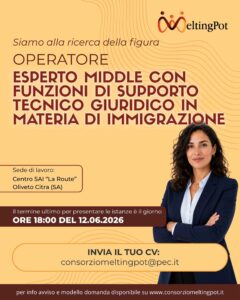 Esperto middle con funzioni di supporto tecnico giuridico in materia di immigrazione